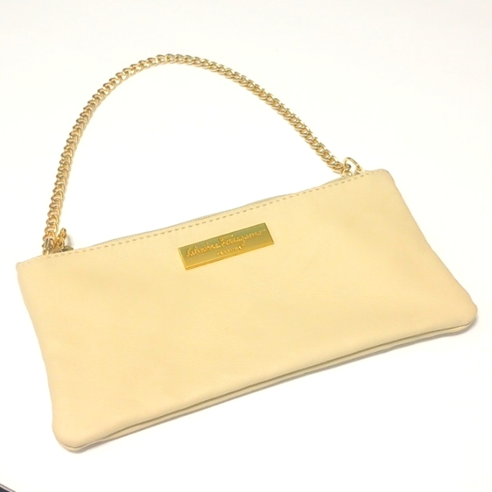 Salvatore Ferragamo Parfums Cream and Gold Chain Bag